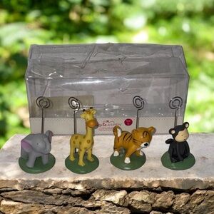 Kate Aspen Safari Animals Place Card Holders Set/4 Elephant Giraffe Tiger Monkey